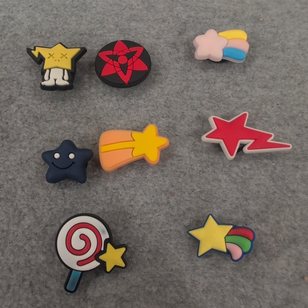 8pc Star Theme Shoe Charms Set for Clogs Bape Style Naruto Sharingan Lollipop - Picture 1 of 1